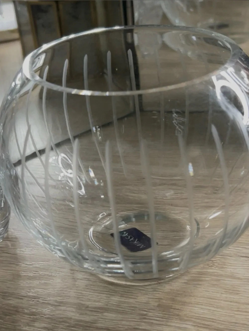Mikasa Clear Glass Round Vase with Stripe Etching Design